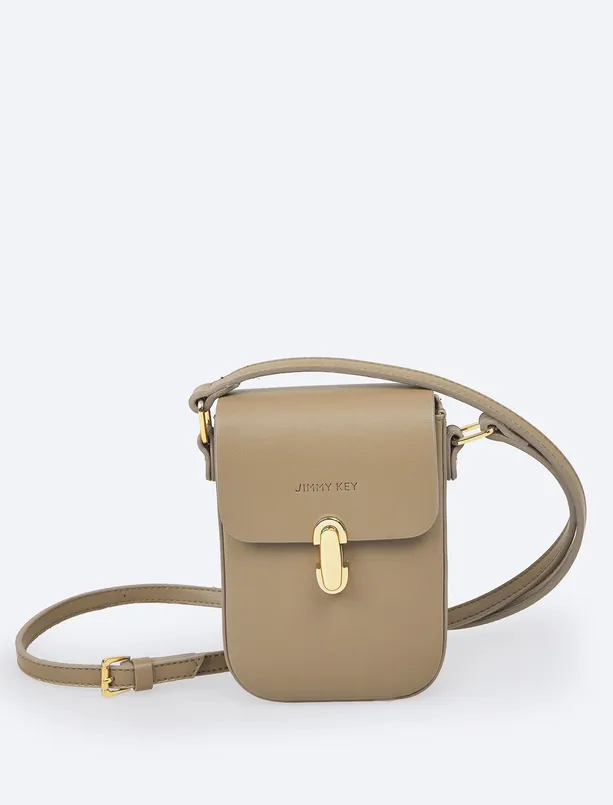 Women Beige Leather Look Logo Detailed Strap Bag