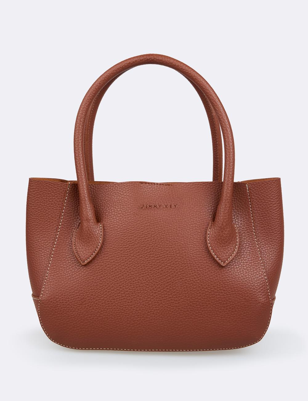 Deri Görünümlü Logo Ve Dikiş Detaylı El Çantası