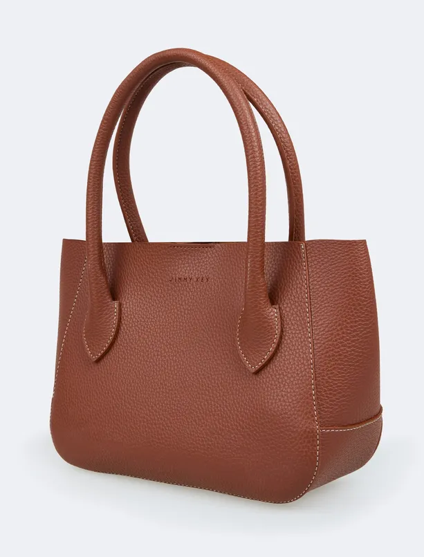 Bayan Kahverengi Deri Görünümlü Logo Ve Dikiş Detaylı El Çantası