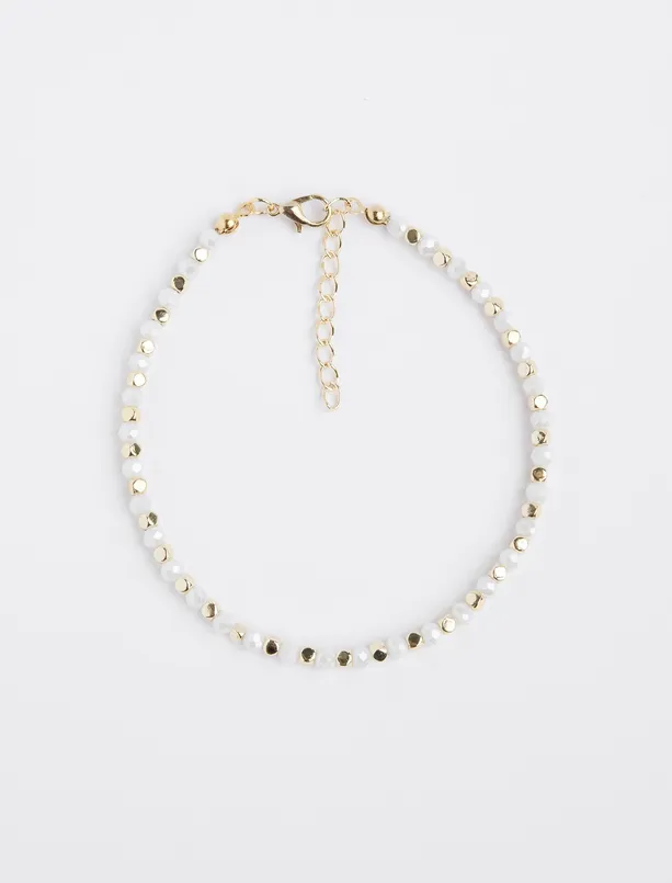 Women White Metal Bead Detailed Anklet