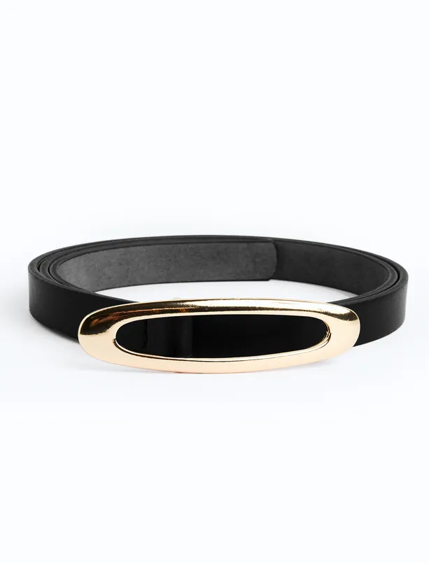 Bayan Siyah Parlak Oval Toka Detaylı Kemer