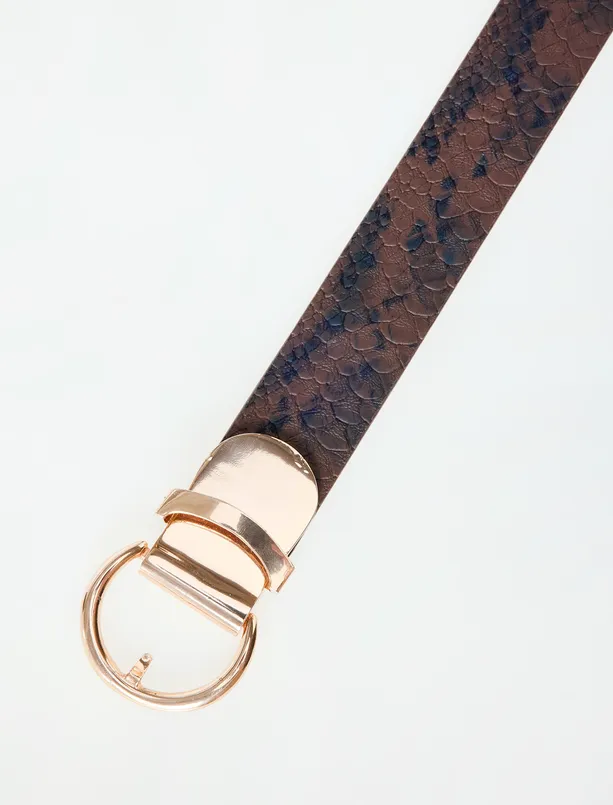 Bayan Kahverengi Metal Tokalı Desenli Deri Görünümlü Kemer