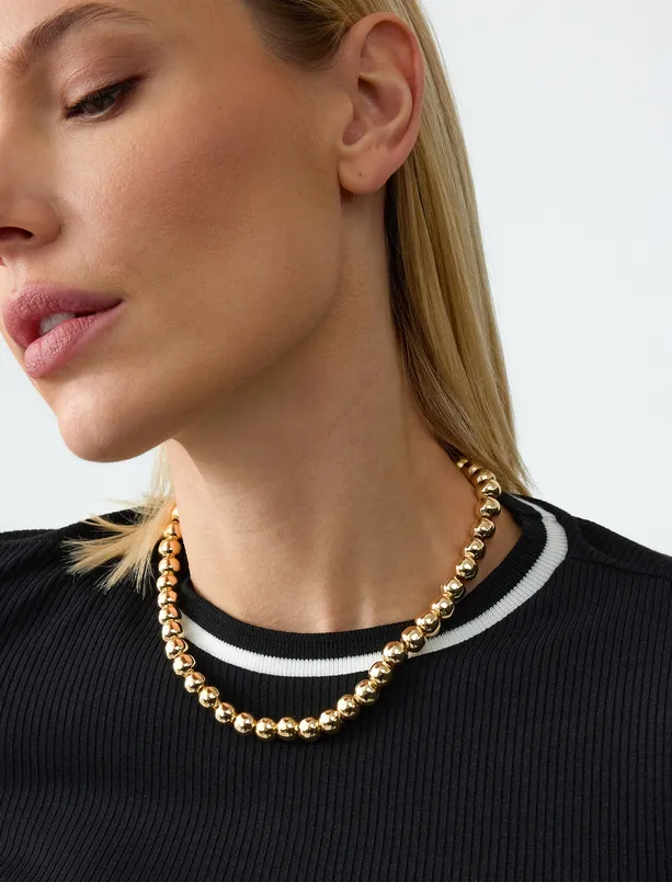 Bayan Sarı Metal Top Detaylı Kolye
