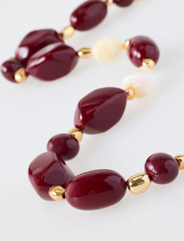 Women Claret Red Adjustable Necklace with Natural Stone Details