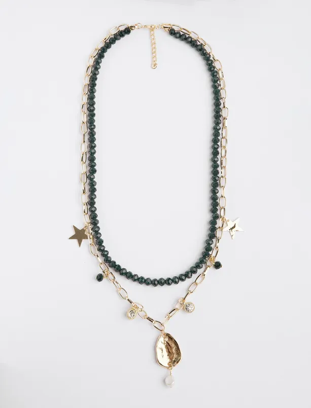 Women Black Double Adjustable Necklace with Star Figured Pearls
