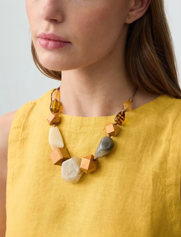 Women Orange Asymmetric Patterned Stone Necklace