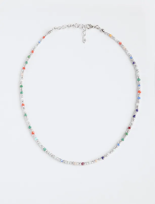 Bayan Gri Renkli Parlak Taşlı Ayarlanabilir Kolye