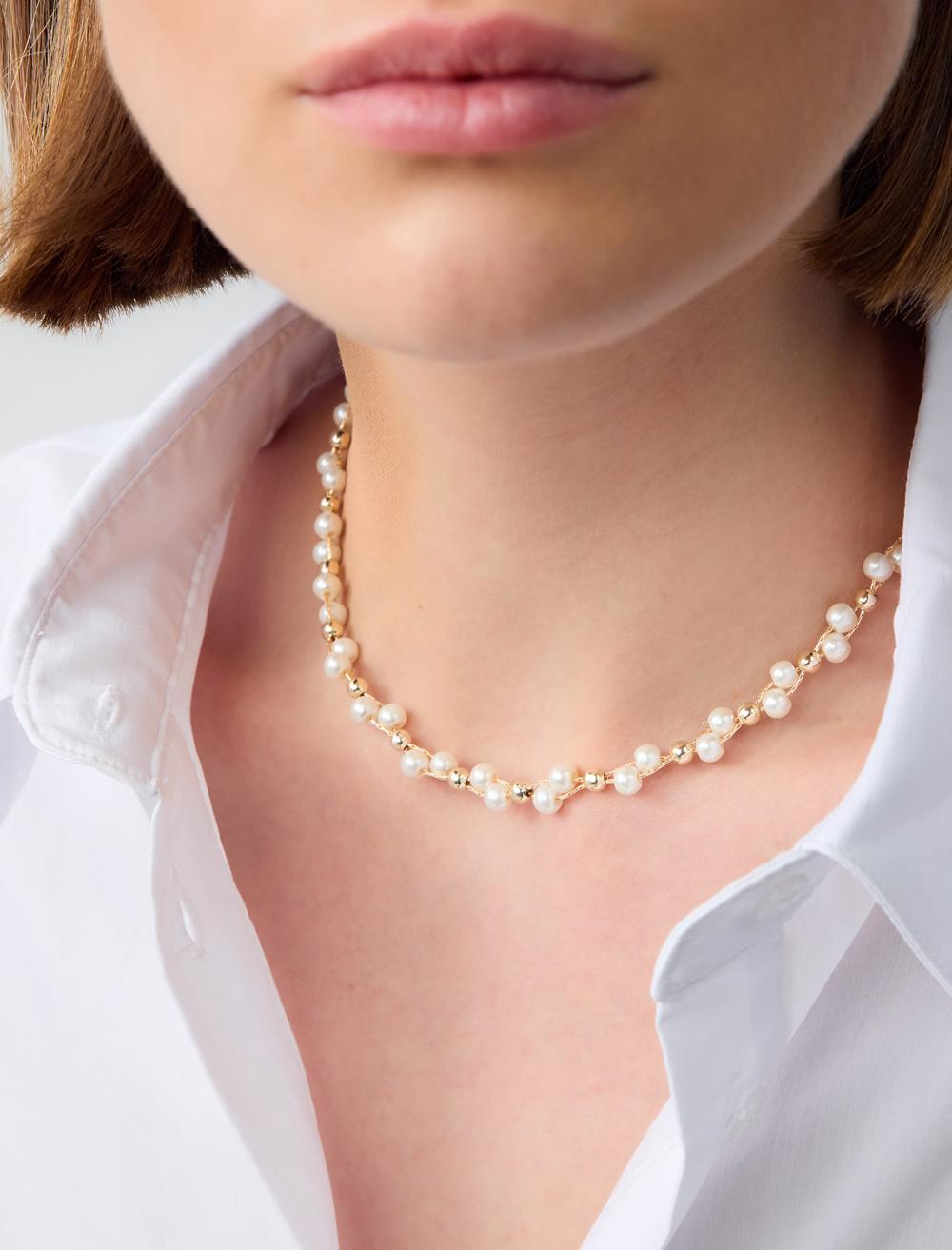 İnci Detaylı Ayarlanabilir Kolye