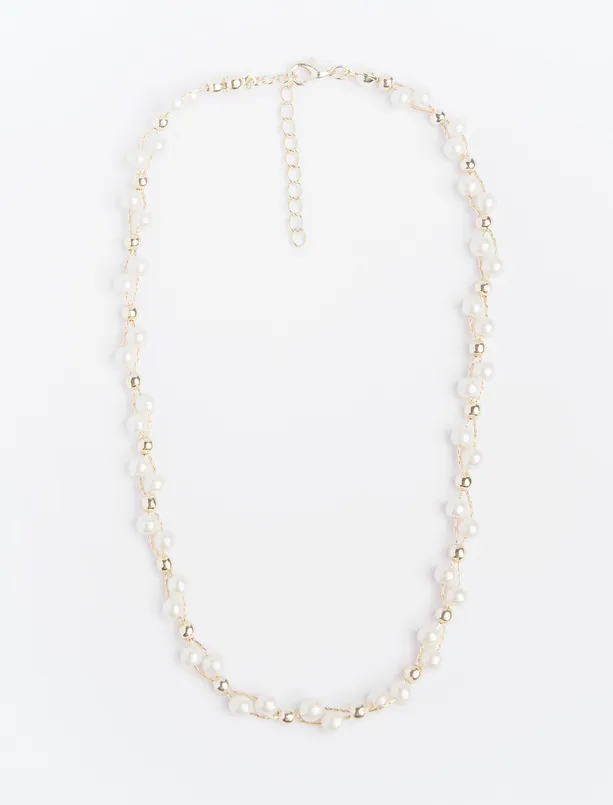 Women Yellow Adjustable Necklace with Pearl Detail