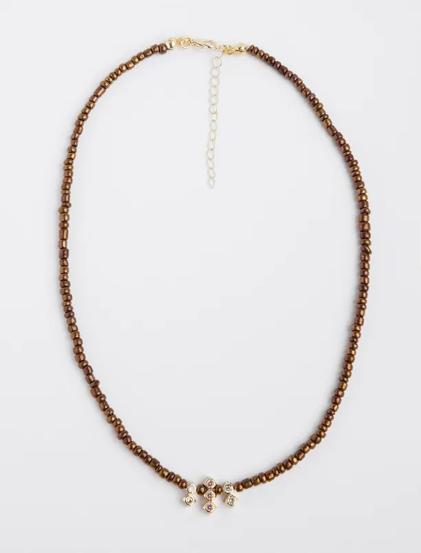 Women Brown Natural Stone Detailed Beaded Necklace