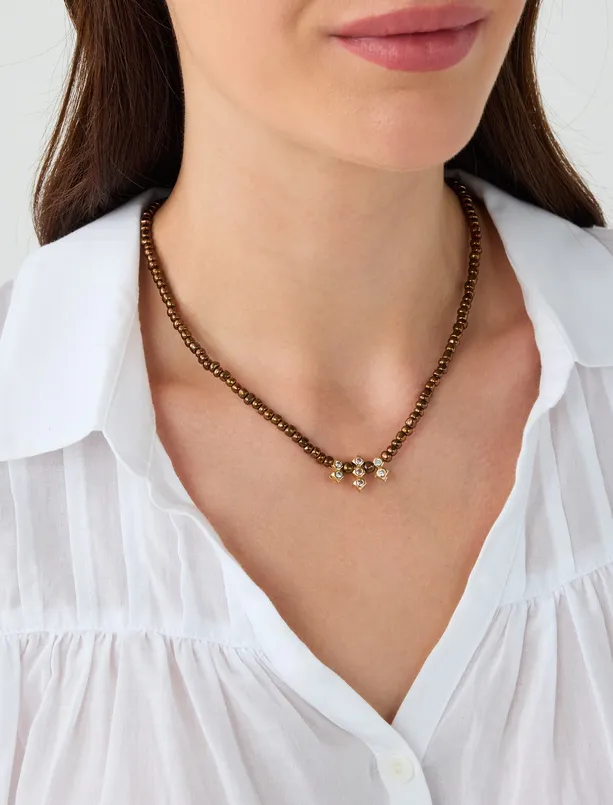 Women Brown Natural Stone Detailed Beaded Necklace