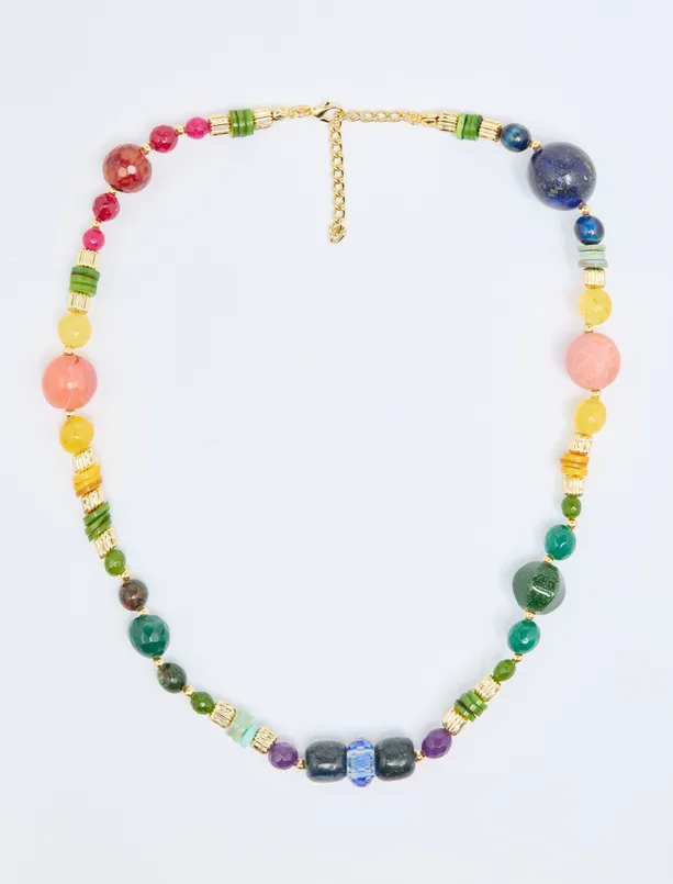 Women Mixed Adjustable Necklace with Colorful Natural Stone Detail