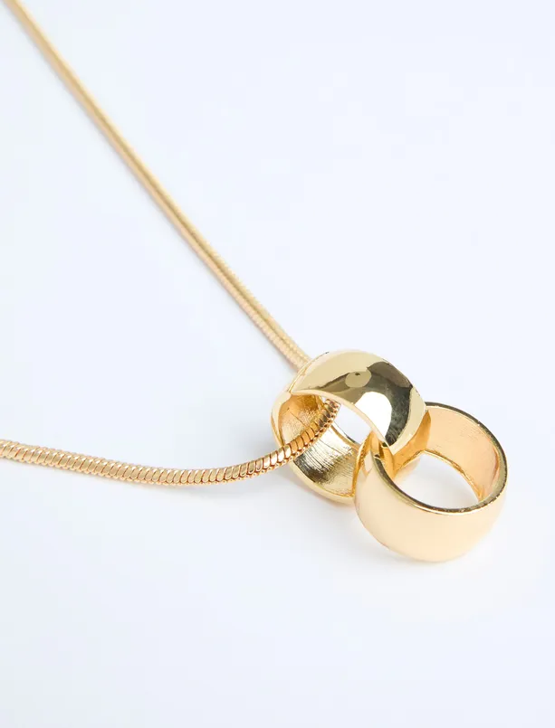 Women Yellow Double Ring Detailed Chain Necklace