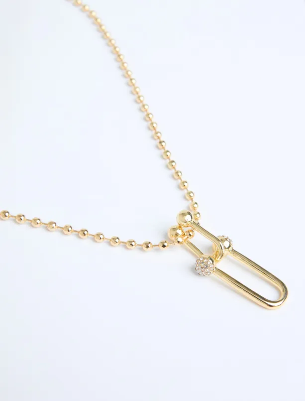 Women Yellow Lock Figured Ball Chain Necklace