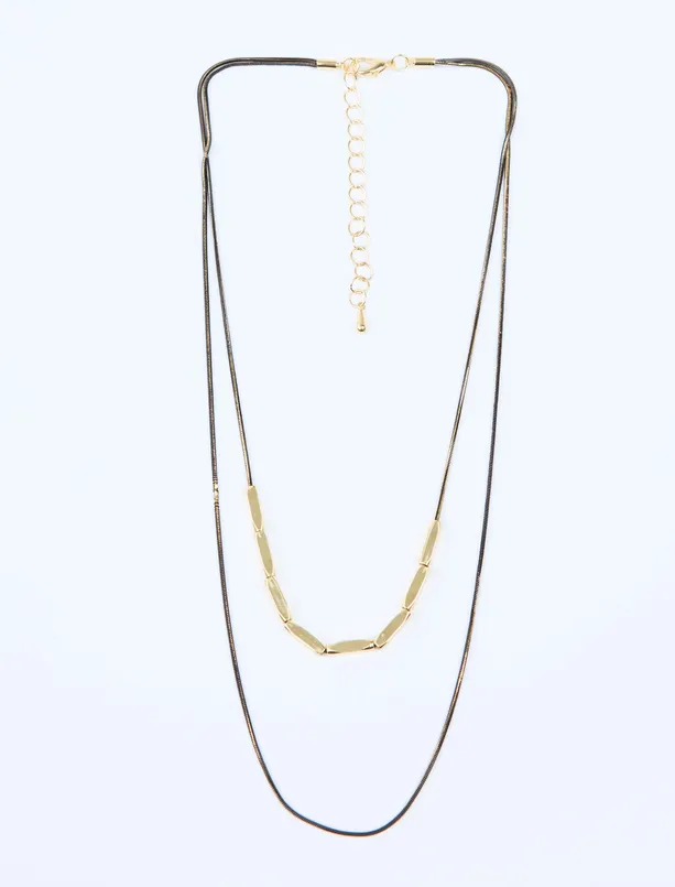 Women Black Metal Bead Detailed Double Necklace