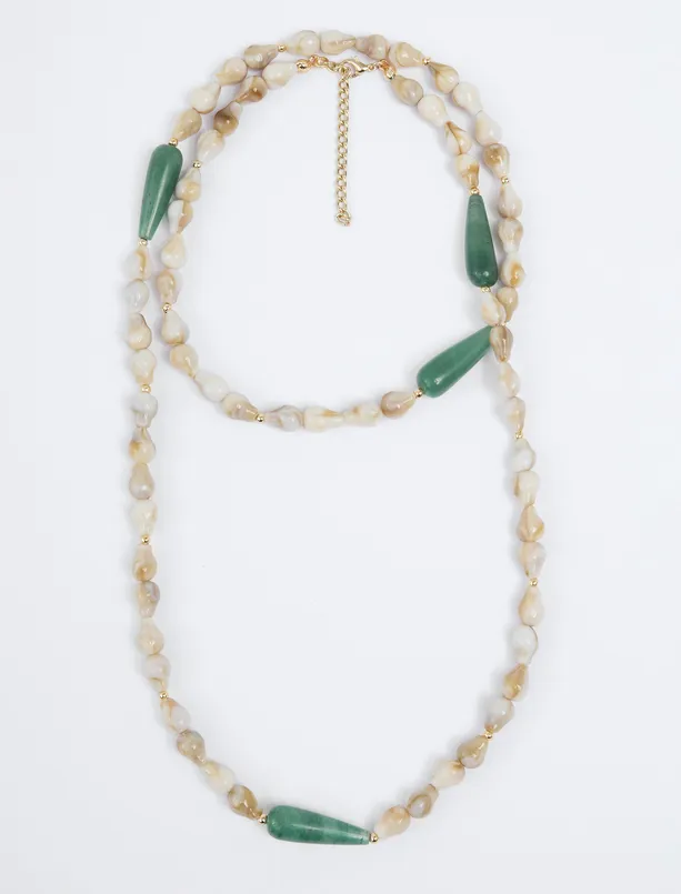 Women White Oval Bead Detailed Long Necklace
