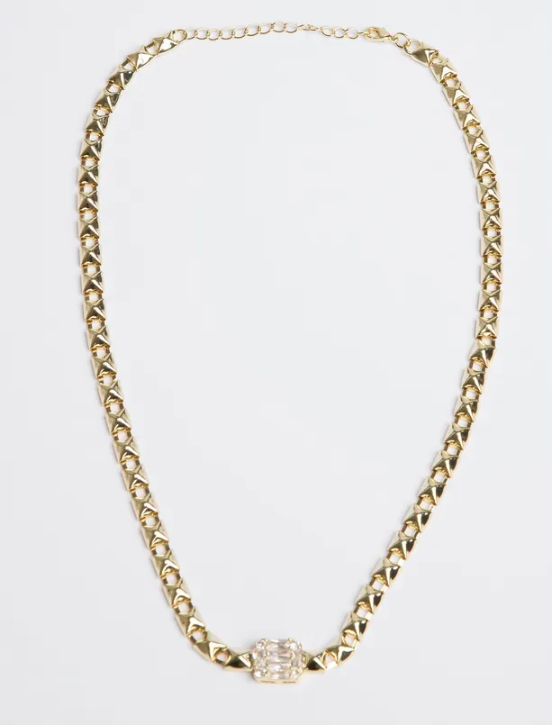 Women Yellow Adjustable Chain Necklace with Polished Stone Detail