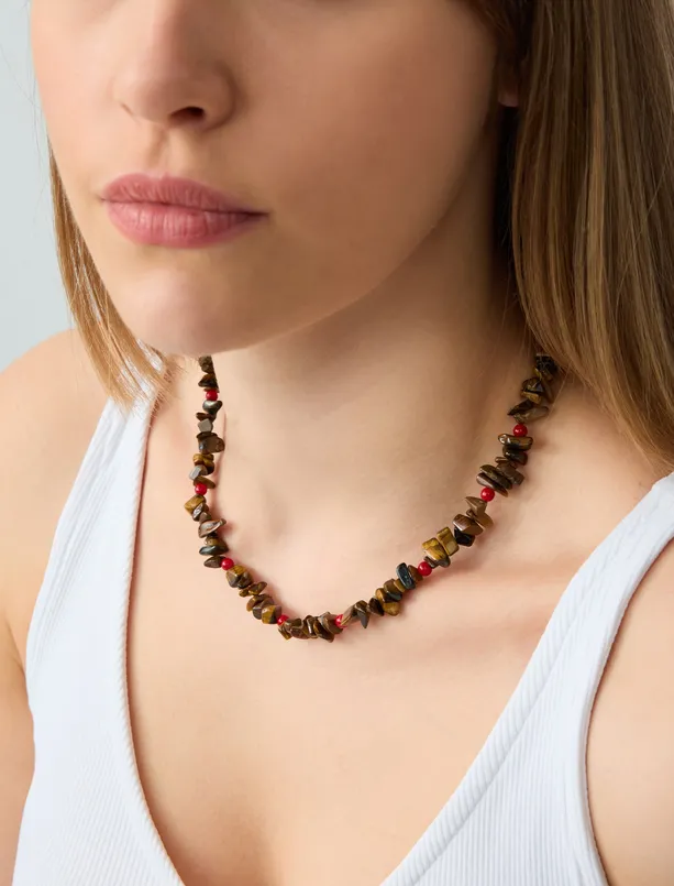 Women  Natural Stone Detailed Double Necklace Set