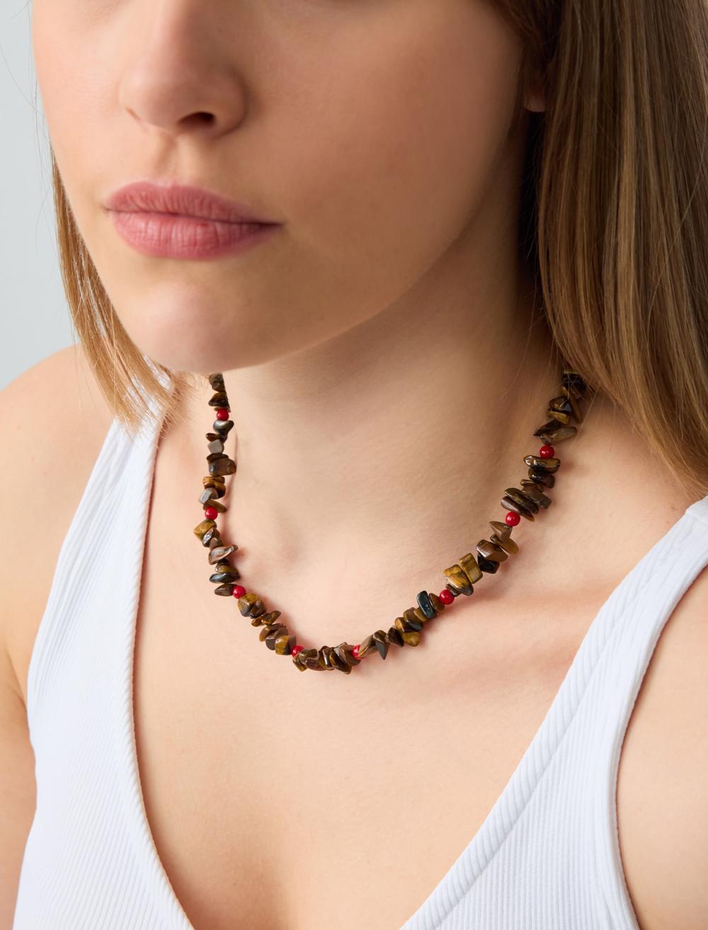 Doğal Taş Detaylı İkili Kolye Seti