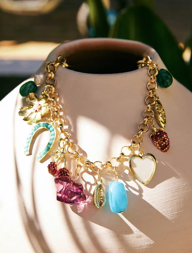 Women Yellow Adjustable Necklace with Multi Charms