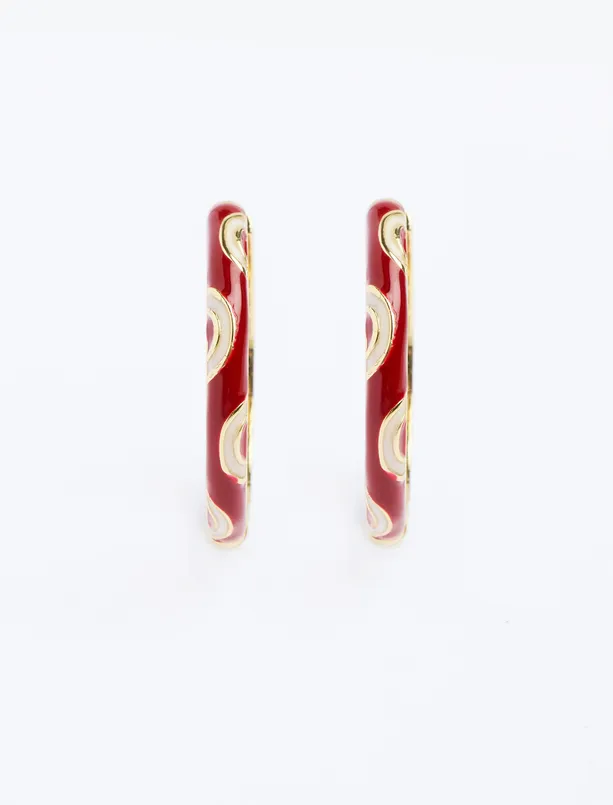 Women Claret Red Thin Hoop Earrings