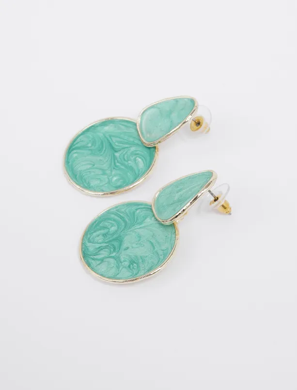 Women Green Shiny Round Figured Earrings