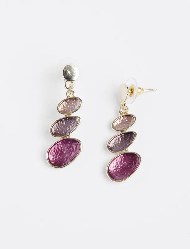 Women Pink Oval Figured Dangle Earrings