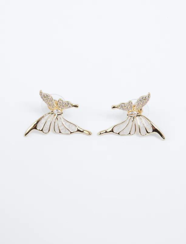 Women White Butterfly Figured Shiny Earrings