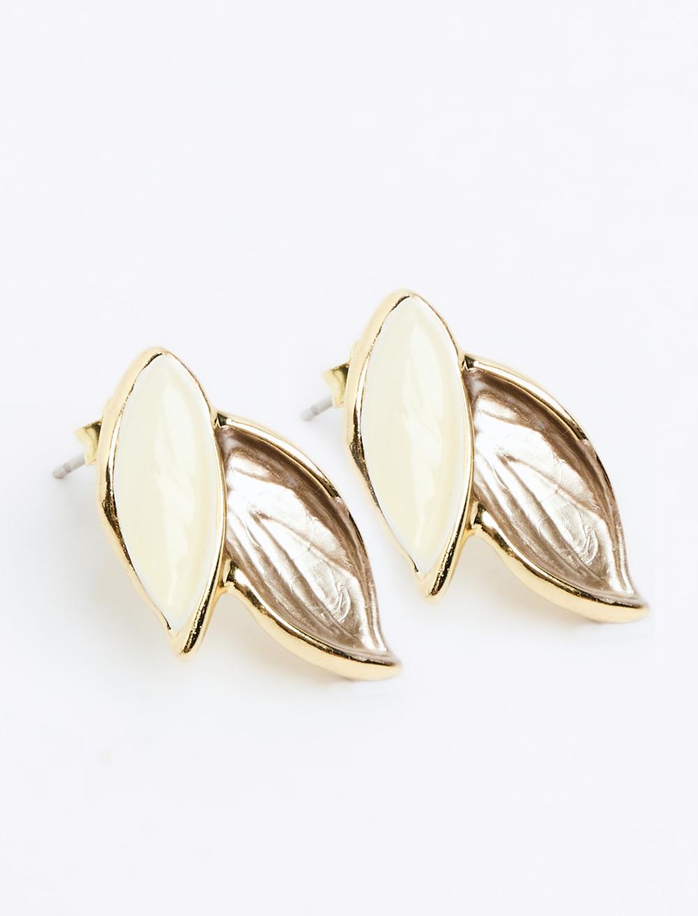 İkili Yaprak Desenli Küpe