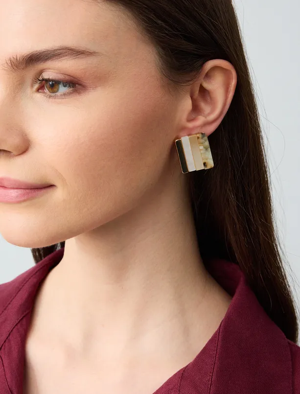 Women  Color Blocked Square Earrings