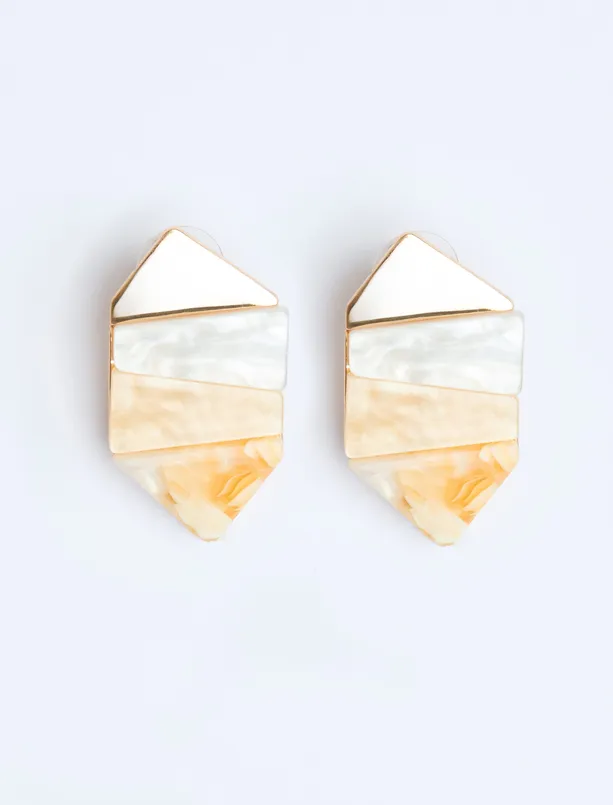 Women Yellow Color Blocked Asymmetric Patterned Earrings