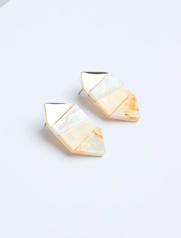 Women Yellow Color Blocked Asymmetric Patterned Earrings