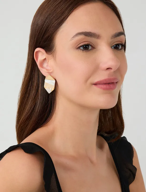 Women Yellow Color Blocked Asymmetric Patterned Earrings