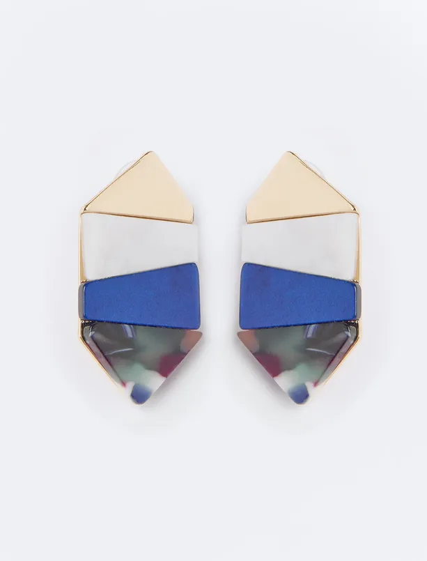 Women Blue Color Blocked Asymmetric Patterned Earrings