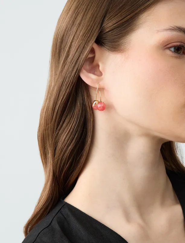 Women Pink Elegant Cherry Figured Earrings