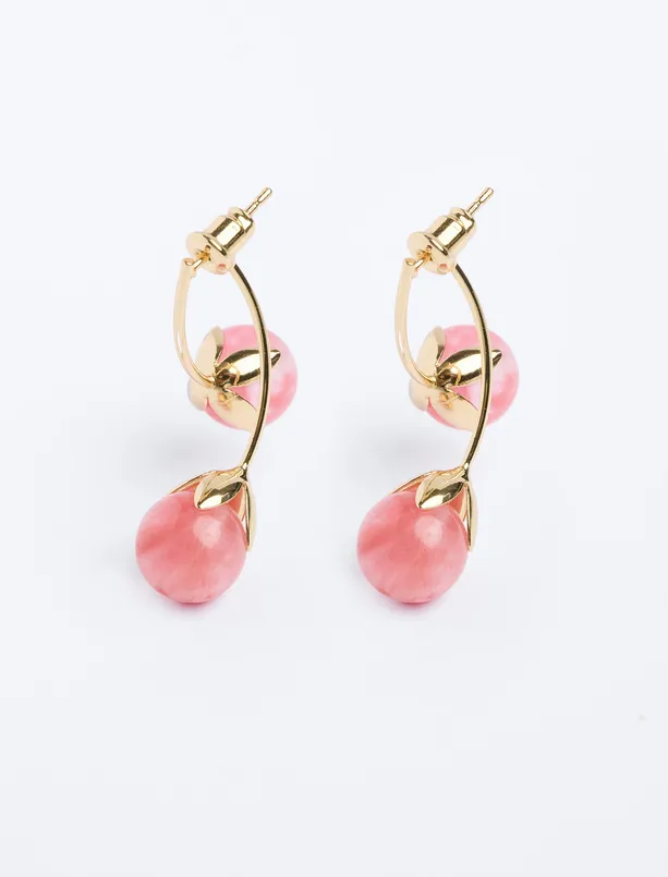 Women Pink Elegant Cherry Figured Earrings