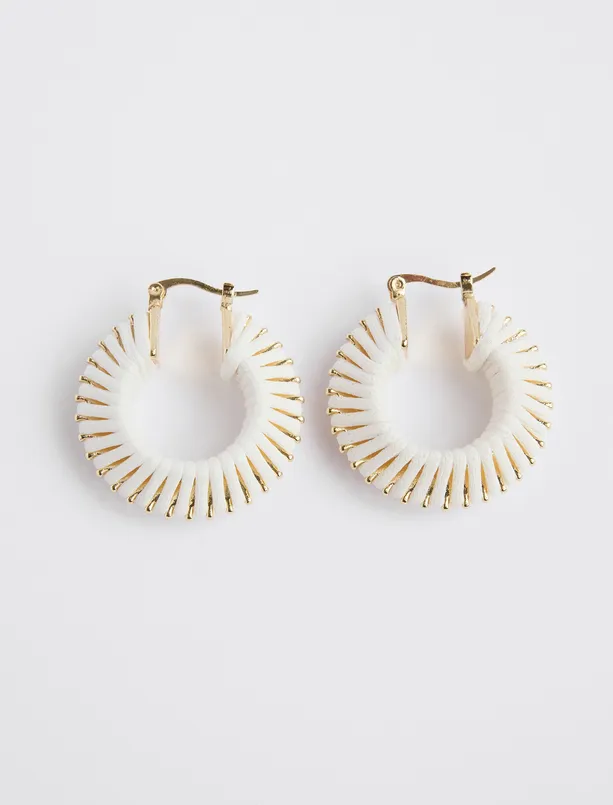 Women Ecru Color Detailed Hoop Earrings