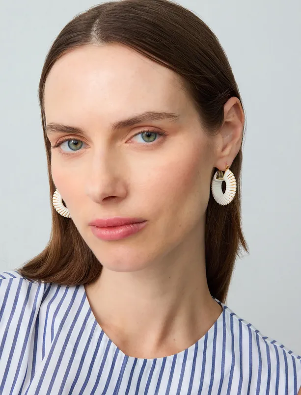 Women Ecru Color Detailed Hoop Earrings