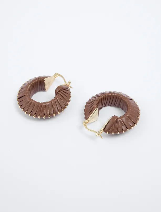 Women Brown Color Detailed Hoop Earrings