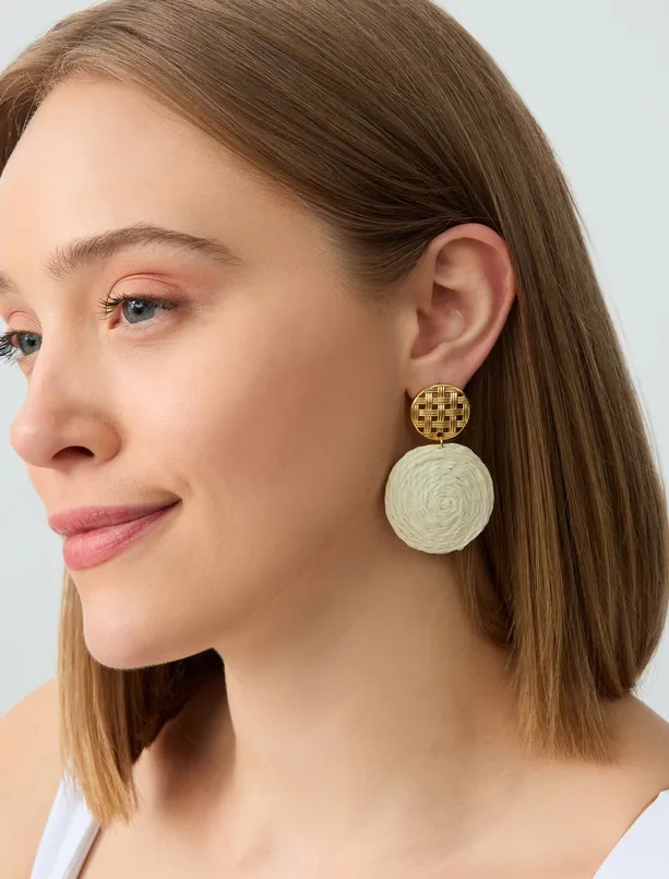 Women  Round Earrings with Wicker Detail