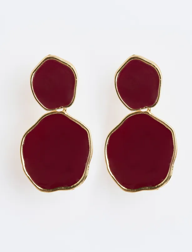 Women Claret Red Elegant Earrings with Geometric Figures