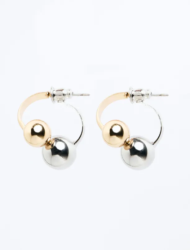 Women Mixed Double Metal Ball Figured Shiny Earrings