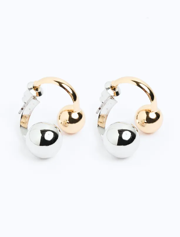 Women Mixed Double Metal Ball Figured Shiny Earrings