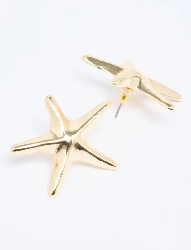 Women Yellow Star Figured Metal Earrings