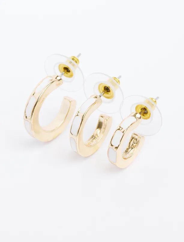 Women White Elegant Triple Earring Set