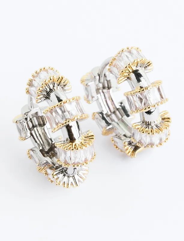 Women Yellow Modern Hoop Earrings with Polished Stone Detail