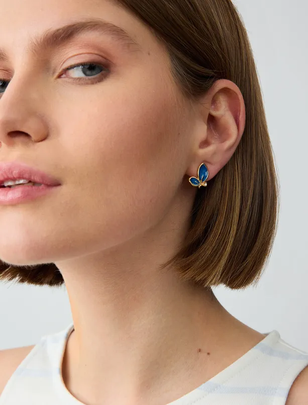 Women  Enamel Detailed Butterfly Fiigured Earrings
