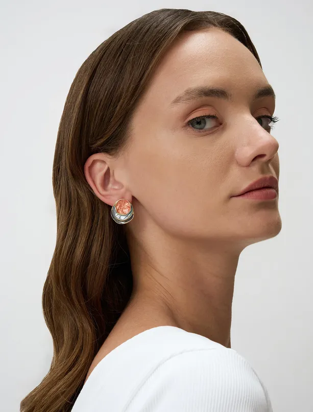 Women Mixed Enamel Detailed Round Figured Earrings
