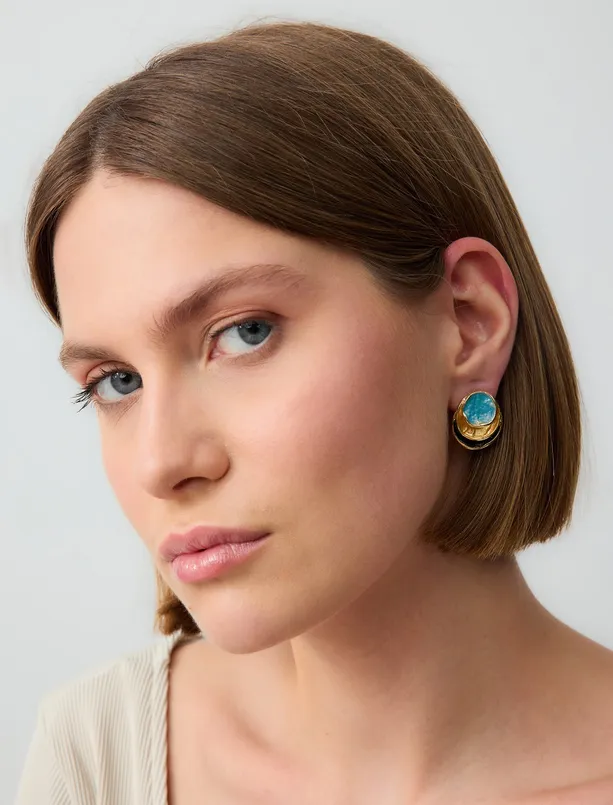 Women  Enamel Detailed Round Figured Earrings
