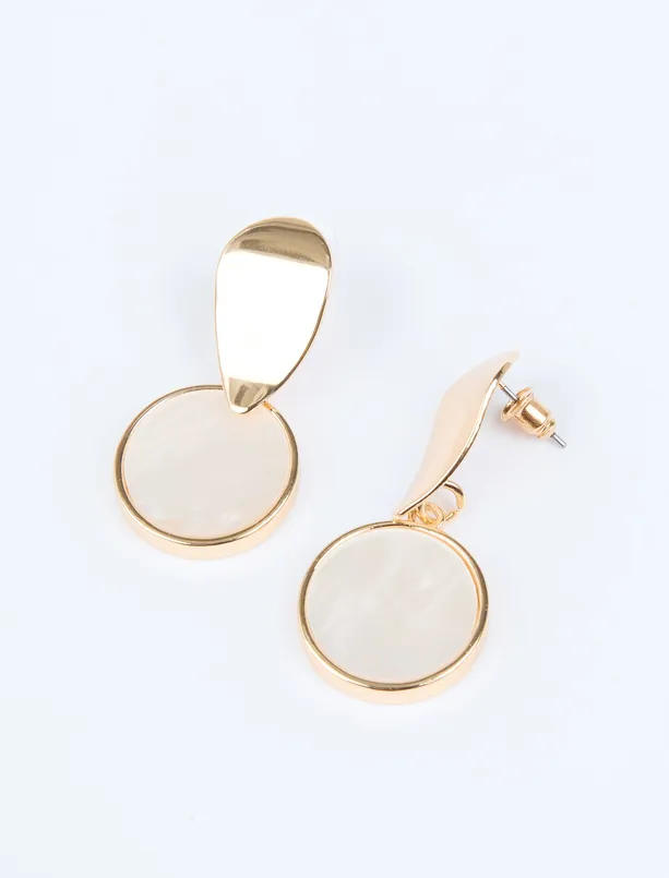 Bayan Beyaz Geometrik Figürlü Sallantılı Küpe